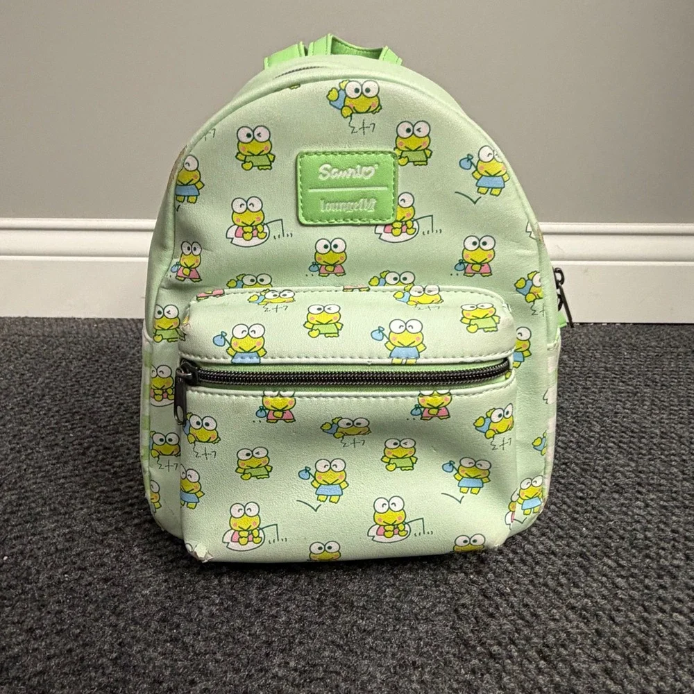 Sanrio Loungefly Keroppi Frog Mini Backpack Green Gingham All Over Print Bag